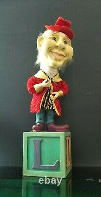 Clown Music Box Wood Alphabet Block Animated Clown Wooden Box Vintage 21 Rare