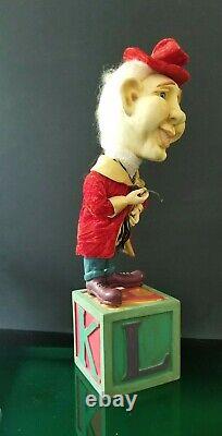 Clown Music Box Wood Alphabet Block Animated Clown Wooden Box Vintage 21 Rare