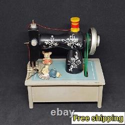 Collectible Vintage Music Box / Germany Wood Metal Musical Sewing Machine Mouse