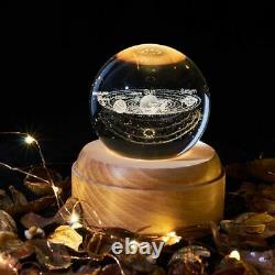 Crystal Ball Wood Luminous Music Box Rotary Innovative Solar System