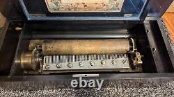 Cylinder Music Box Large 10 Airs Songs Hand Crank Wood Antique 63 Keys Roller