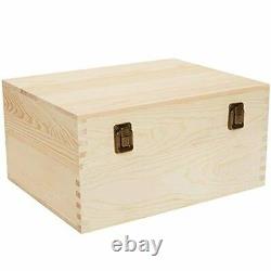 DIY Pine Wood Box Jewelry Craft Stash Hinged Lid 2 Clasps Extra Large 13x10x6.5