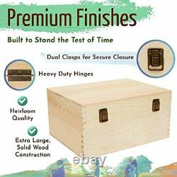 DIY Pine Wood Box Jewelry Craft Stash Hinged Lid 2 Clasps Extra Large 13x10x6.5