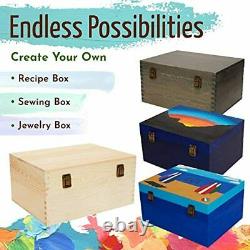 DIY Pine Wood Box Jewelry Craft Stash Hinged Lid 2 Clasps Extra Large 13x10x6.5