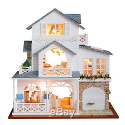 DIY Wooden Dolls House Miniature Kit LED+Furniture+Music Box Kids Toy Gift