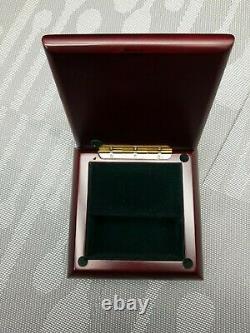 Delightful Warm Tone Wood Music Jewelry box With Metal Heart Inlay lined green