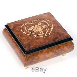 Double Hearts Italian Hand Crafted Inlaid Wood Jewelry Music Box