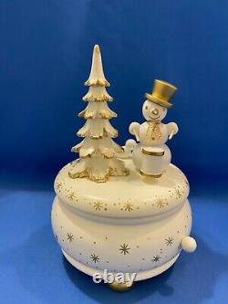 ERZGEBIRGE Christmas Music Box Musical Snowman Carved Wood Ulbricht Germany Box