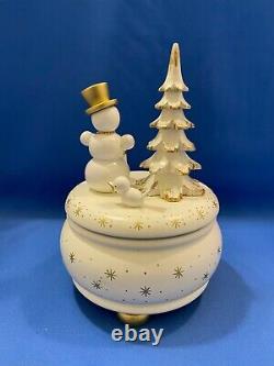 ERZGEBIRGE Christmas Music Box Musical Snowman Carved Wood Ulbricht Germany Box