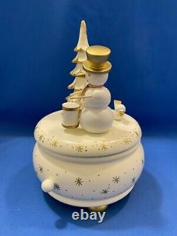 ERZGEBIRGE Christmas Music Box Musical Snowman Carved Wood Ulbricht Germany Box