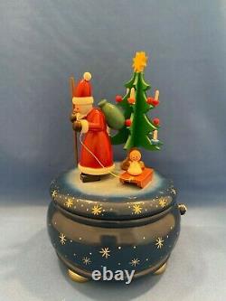 ERZGEBIRGE Christmas Music Box Santa Carved Wood REUGE Germany Chr. Ulbricht