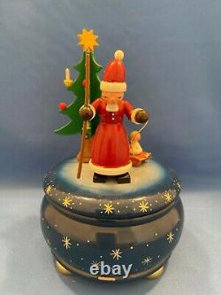 ERZGEBIRGE Christmas Music Box Santa Carved Wood REUGE Germany Chr. Ulbricht