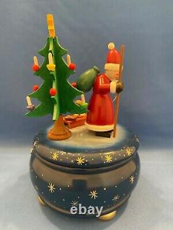 ERZGEBIRGE Christmas Music Box Santa Carved Wood REUGE Germany Chr. Ulbricht