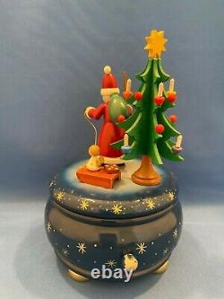 ERZGEBIRGE Christmas Music Box Santa Carved Wood REUGE Germany Chr. Ulbricht