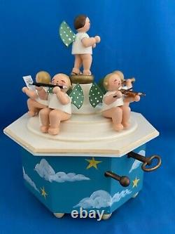 ERZGEBIRGE Christmas Music Box Wendt Kuhn Angel Band THORENS Wood Germany