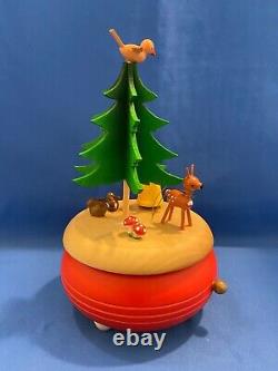 ERZGEBIRGE Music Box Girl with Deer+Rabbits Ulbricht REUGE Wood Germany Box