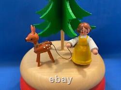 ERZGEBIRGE Music Box Girl with Deer+Rabbits Ulbricht REUGE Wood Germany Box