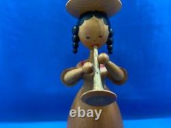 ERZGEBIRGE Music Box Musical Girl Carved Wood REUGE Germany Vintage Fanfare