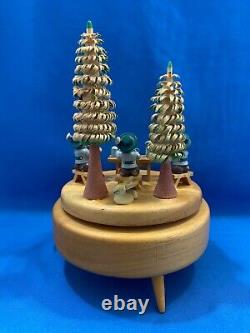 ERZGEBIRGE Music Box Oktoberfest Musicians Carved Wood REUGE Germany Vintage