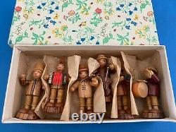 ERZGEBIRGE Musical Band German Figurines Miniatures Carved Wood Set of 6 BOX