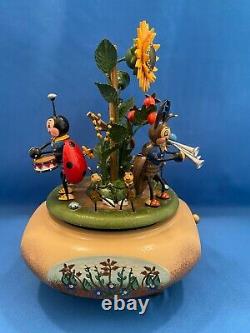 ERZGEBIRGE Musical Beetles Music Box Carved Wood REUGE/ROMANCE HUBRIG Germany