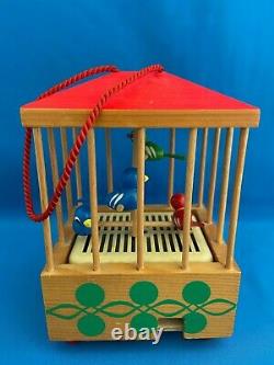 ERZGEBIRGE Steinbach Music Box BIRDS CAGE Carved Wood Germany Chirping Ornament