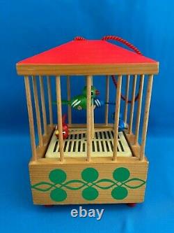 ERZGEBIRGE Steinbach Music Box BIRDS CAGE Carved Wood Germany Chirping Ornament