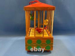 ERZGEBIRGE Steinbach Music Box BIRDS CAGE Carved Wood Germany Chirping Ornament