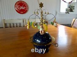 ERZGEBIRGE Wendt Kuhn THORENS Music Box Angel Globe Carved Wood Germany With BOX