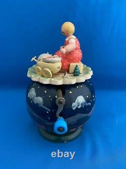 ERZGEBIRGE Wendt Kuhn THORENS Music Box Girl with Doll Carved Wood East Germany