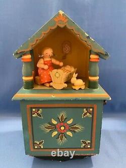 ERZGEBIRGE Wendt Kuhn THORENS Music Box Nursery Carved Wood East Germany