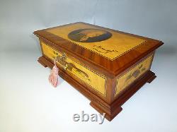 EXC Vintage Reuge Music Box 72 / 3 Mozart Edition Wooden Inlaid Mozart Portrait