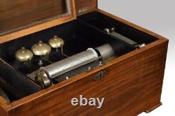 Edwardian walnut cased Swiss cylinder musical box