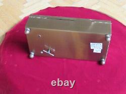 Elgin American brushed brass Music Box cigarette holder style wood liner Reuge 2