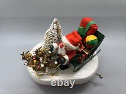 Enesco Santa Music Box Coming To Town 1983 Sleigh Reindeer Wood Vintage Vtg