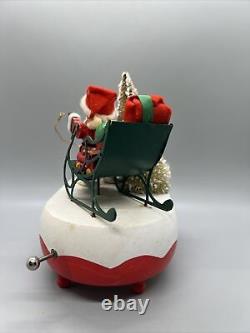 Enesco Santa Music Box Coming To Town 1983 Sleigh Reindeer Wood Vintage Vtg