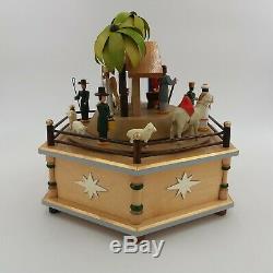 Erzgebirge Gunter German Christmas NATIVITY Music Box Carved Wood Swiss Carousel