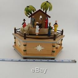 Erzgebirge Gunter German Christmas NATIVITY Music Box Carved Wood Swiss Carousel