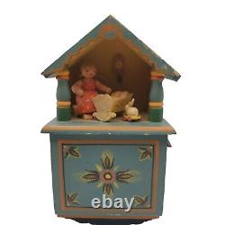 Erzgebirge Wendt Kuhn Thorens Music Box Wood Girl Baby Cradle Lullaby