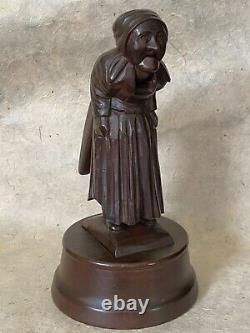 Exceptional LADY NUTCRACKER MUSIC BOX Black Forest Figural Wood Carved c. 1920