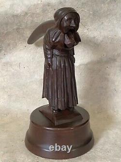 Exceptional LADY NUTCRACKER MUSIC BOX Black Forest Figural Wood Carved c. 1920