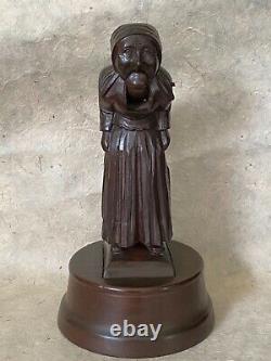 Exceptional LADY NUTCRACKER MUSIC BOX Black Forest Figural Wood Carved c. 1920