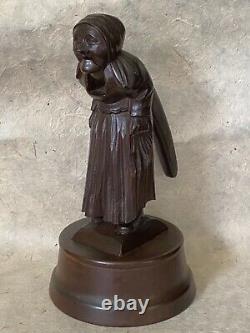 Exceptional LADY NUTCRACKER MUSIC BOX Black Forest Figural Wood Carved c. 1920