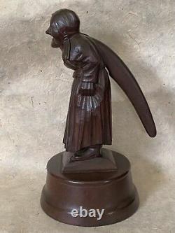 Exceptional LADY NUTCRACKER MUSIC BOX Black Forest Figural Wood Carved c. 1920