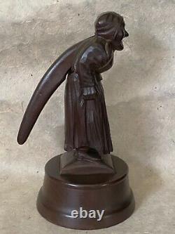 Exceptional LADY NUTCRACKER MUSIC BOX Black Forest Figural Wood Carved c. 1920