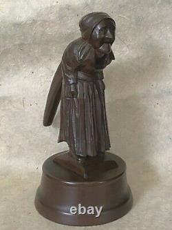 Exceptional LADY NUTCRACKER MUSIC BOX Black Forest Figural Wood Carved c. 1920
