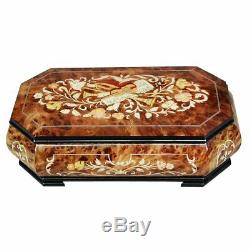 Extra Large Handcrafted Elm Burl Musical Jewellery Box with Marquetry Inlay