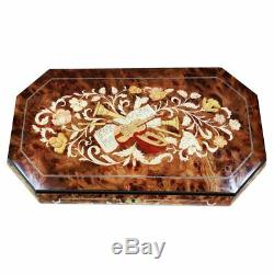 Extra Large Handcrafted Elm Burl Musical Jewellery Box with Marquetry Inlay