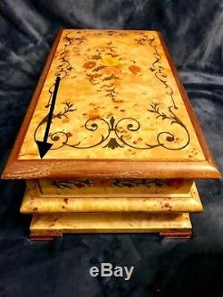 Extraordinary Retro Vtg Italian Inlaid Wood Jewel Reuge Music Box Emperor Waltz