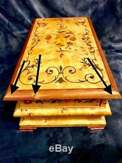 Extraordinary Retro Vtg Italian Inlaid Wood Jewel Reuge Music Box Emperor Waltz